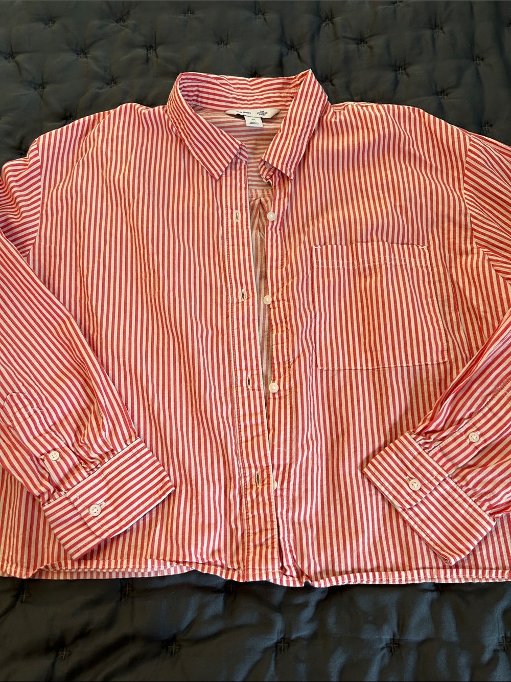 Old Navy Red and White Striped Cropped Shirt